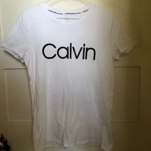 white Calvin Klein tee